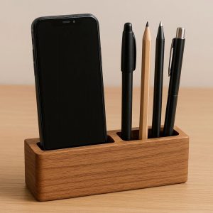 14 Multifunctional Wooden Pen Holder with Phone Slot